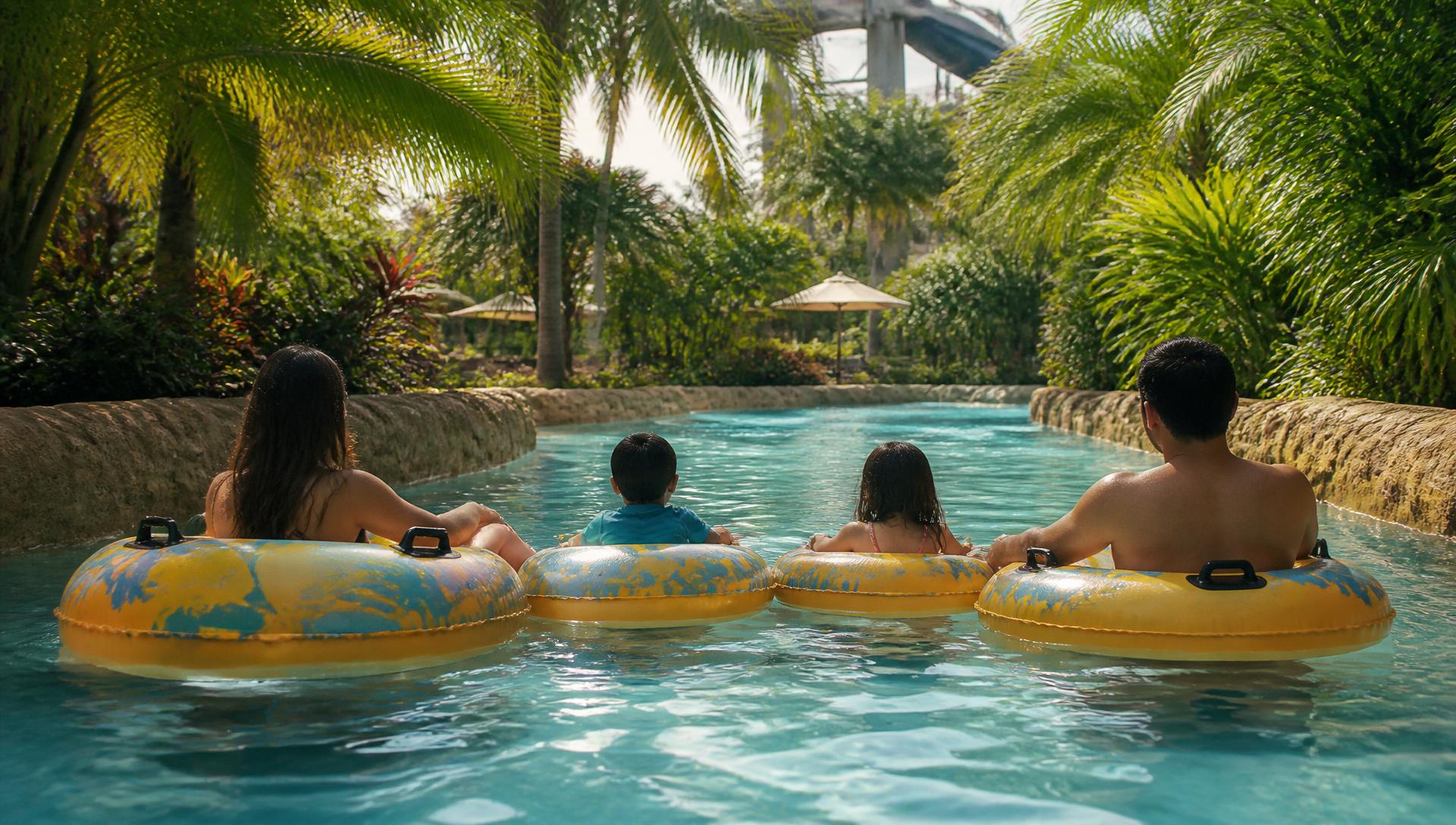 Família aproveitando o rio lento do Tauá Resort Alexânia